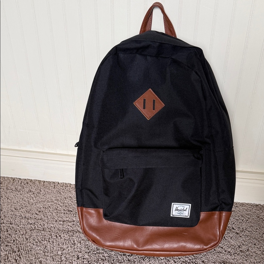 Herschel Supply Company Black Backpack with Brown Leather Trim